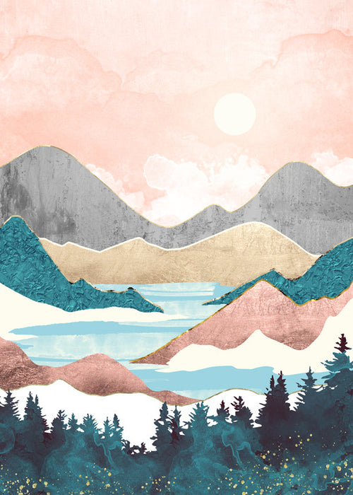 Landschap kunst: meer zonsopgang illustratie