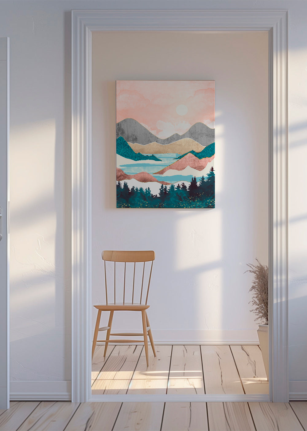 Landschap kunst: meer zonsopgang illustratie
