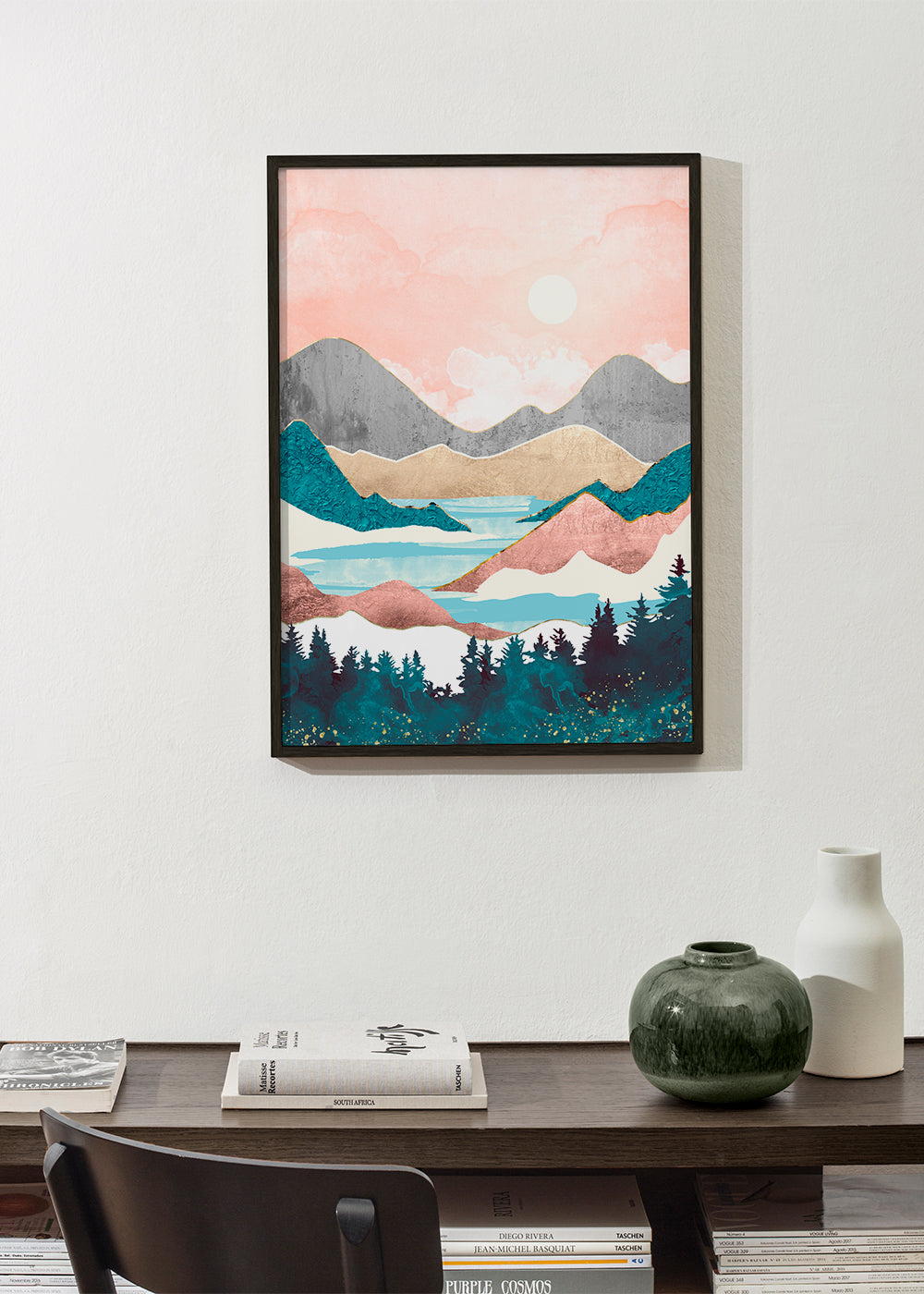 Landschap kunst: meer zonsopgang illustratie