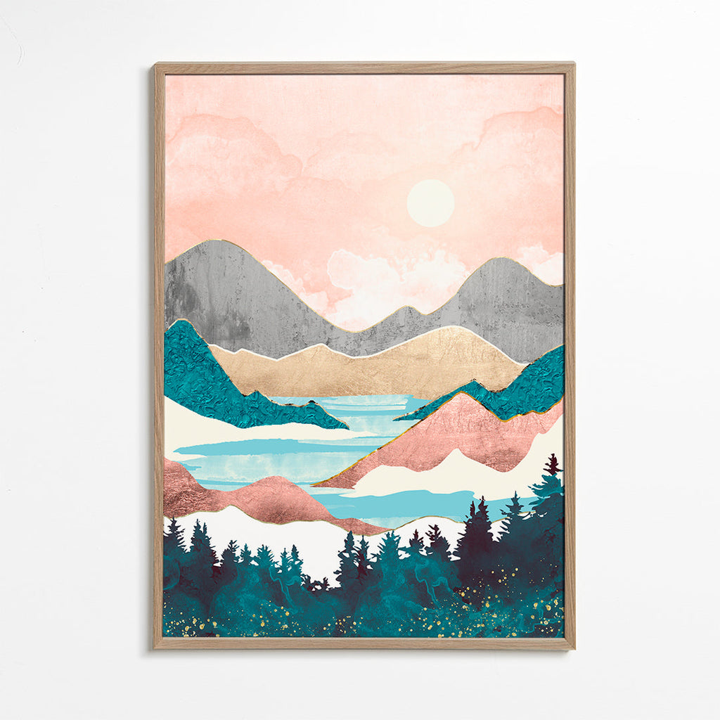 Landschap kunst: meer zonsopgang illustratie