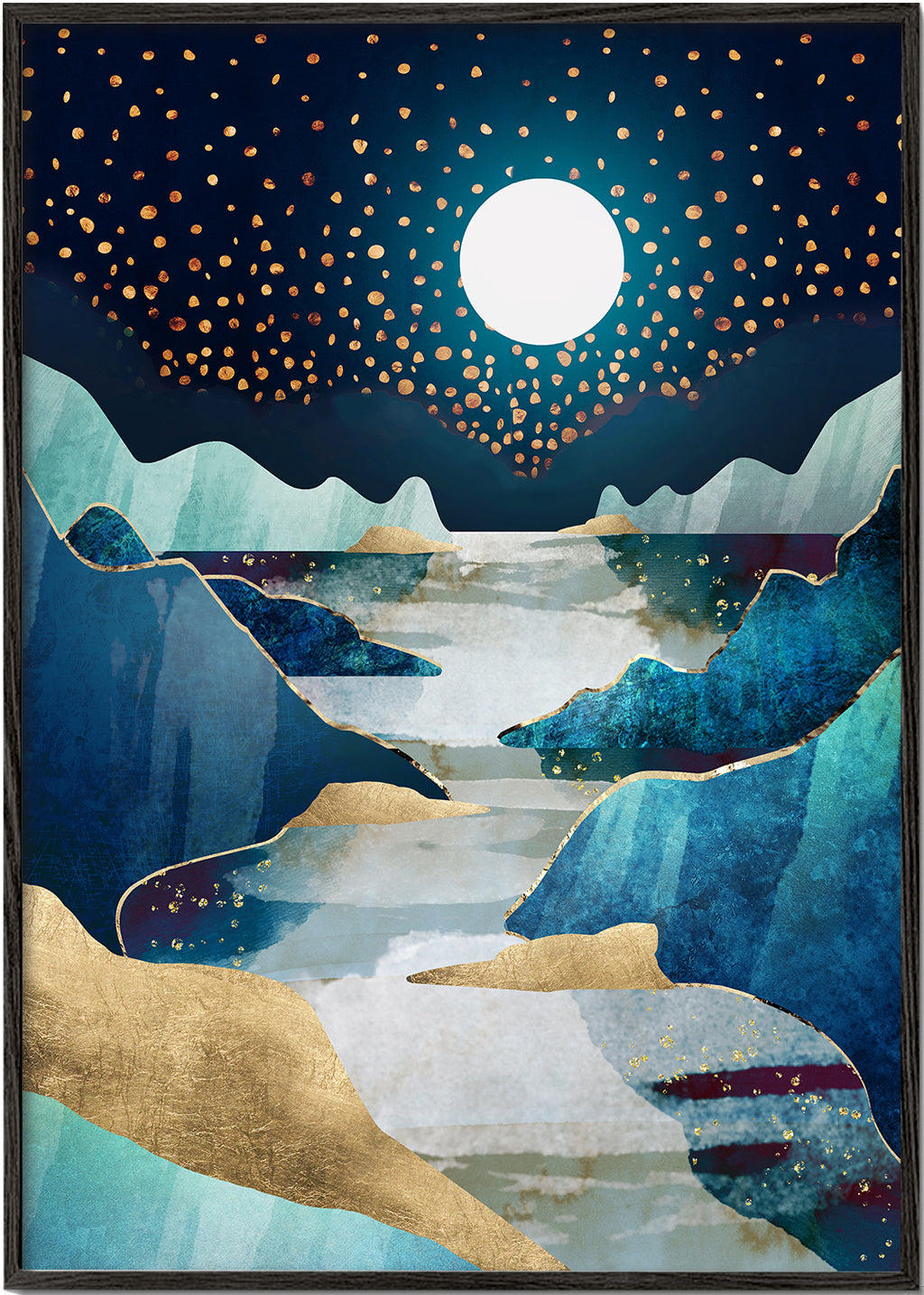 Landschap kunst: maanvallei in blauw en goud