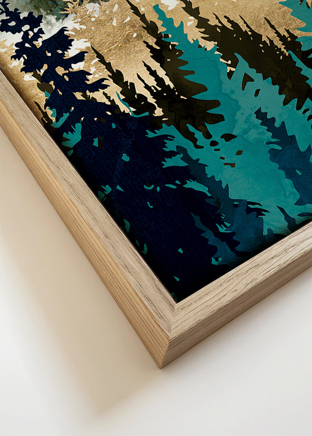 Landschap kunst: bos met vergulde bergen
