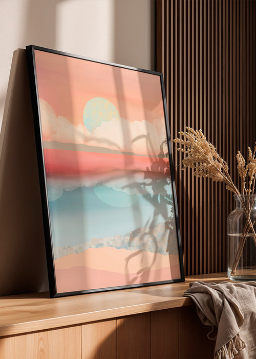 Landschap kunst in pastel met zonreflectie
