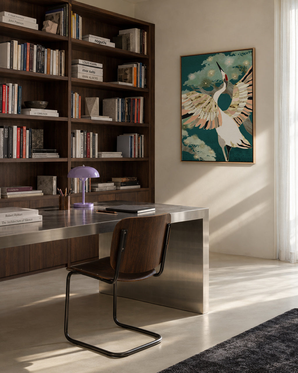 Golden Crane - Framed canvas in an interior