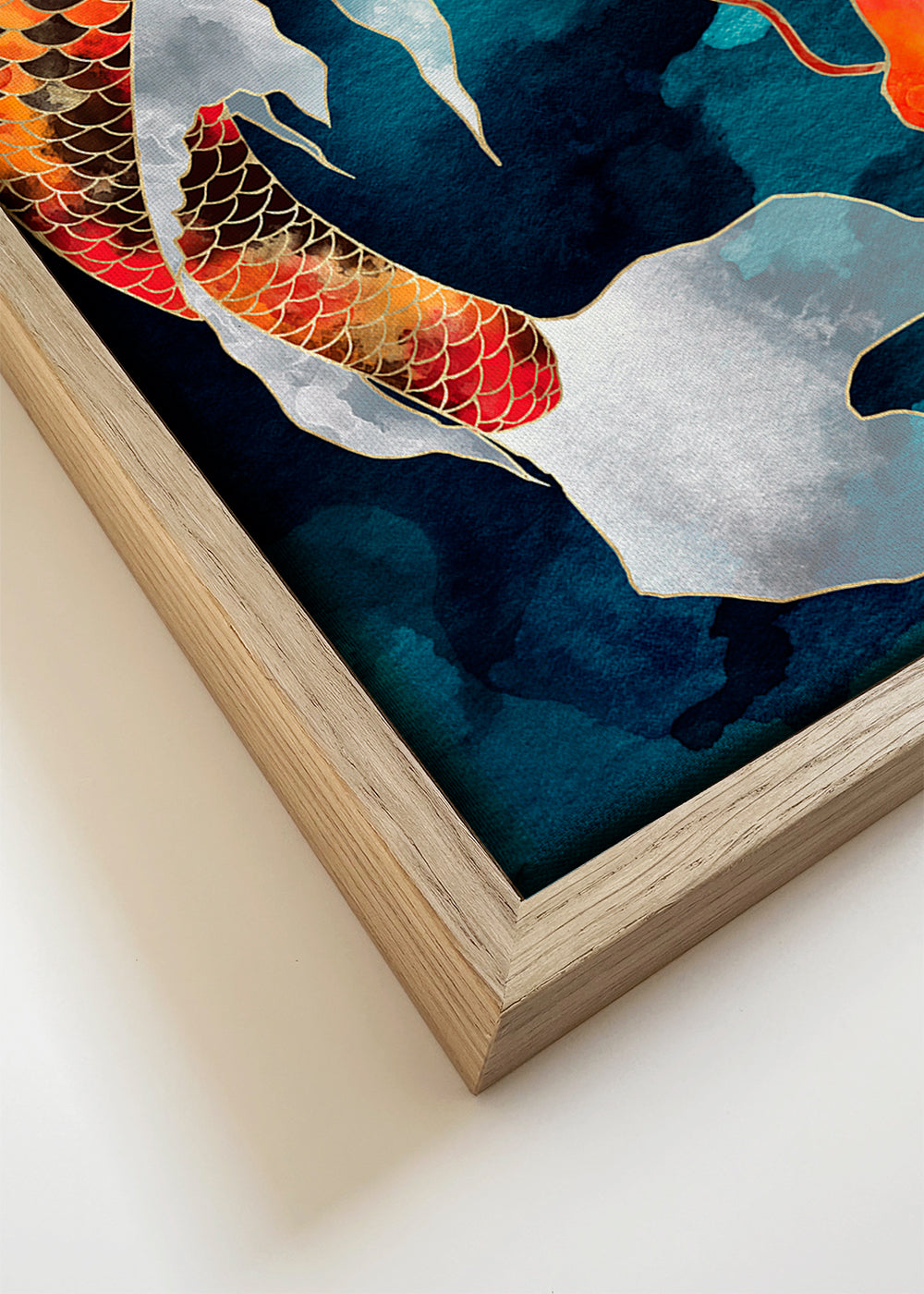 Kunstwerk Koi oranje op blauw
