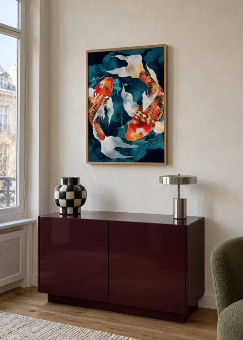 Metallic Koi II - Framed poster in an interior