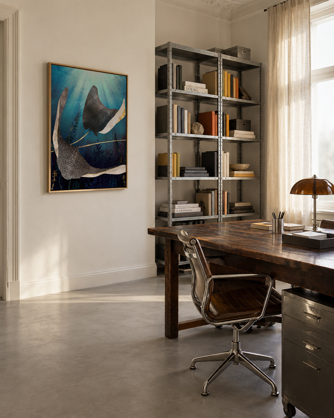 Metallic Stingray - Framed canvas in an interior
