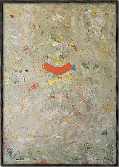 Abstract kunstwerk met gebaarstreek en oranje vlek