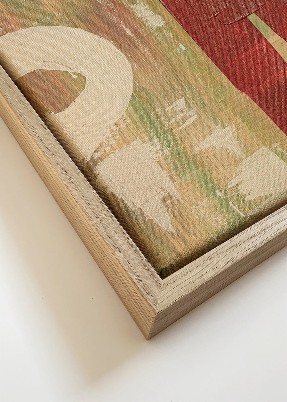 Abstracte poster: rode figuur op gestructureerde achtergrond