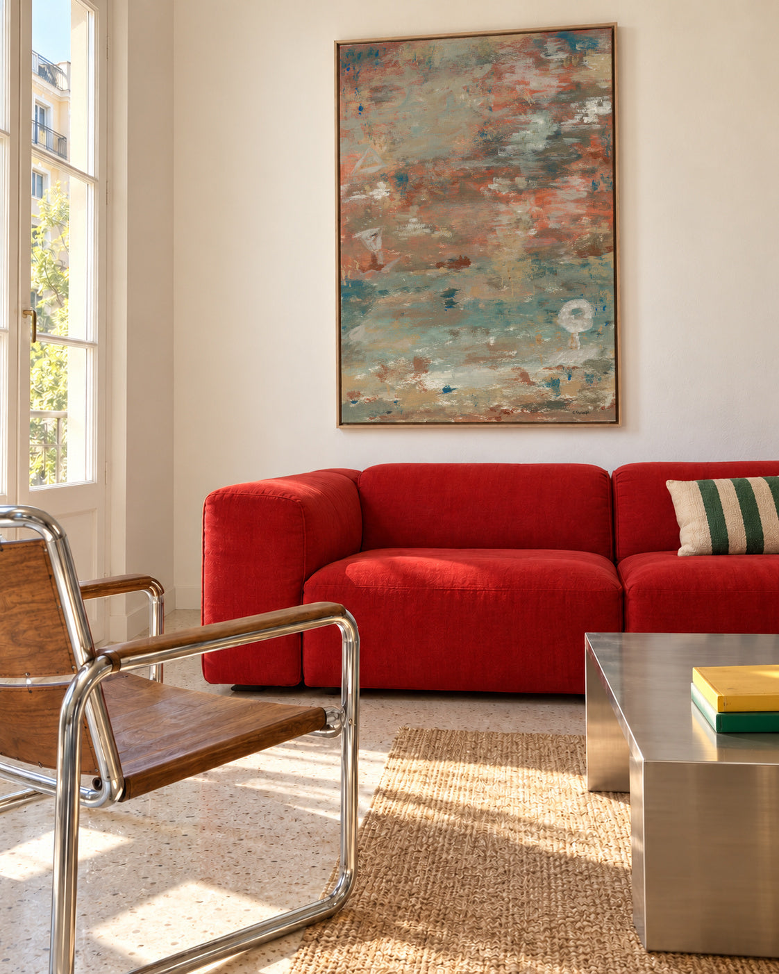 Mar y tierra - Framed canvas in an interior