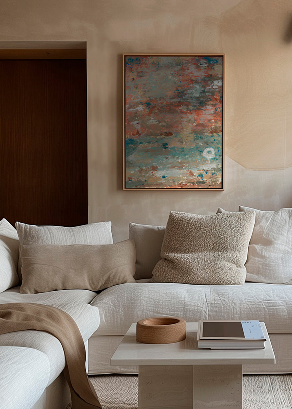 Abstract kunstwerk in zee- en aardetinten
