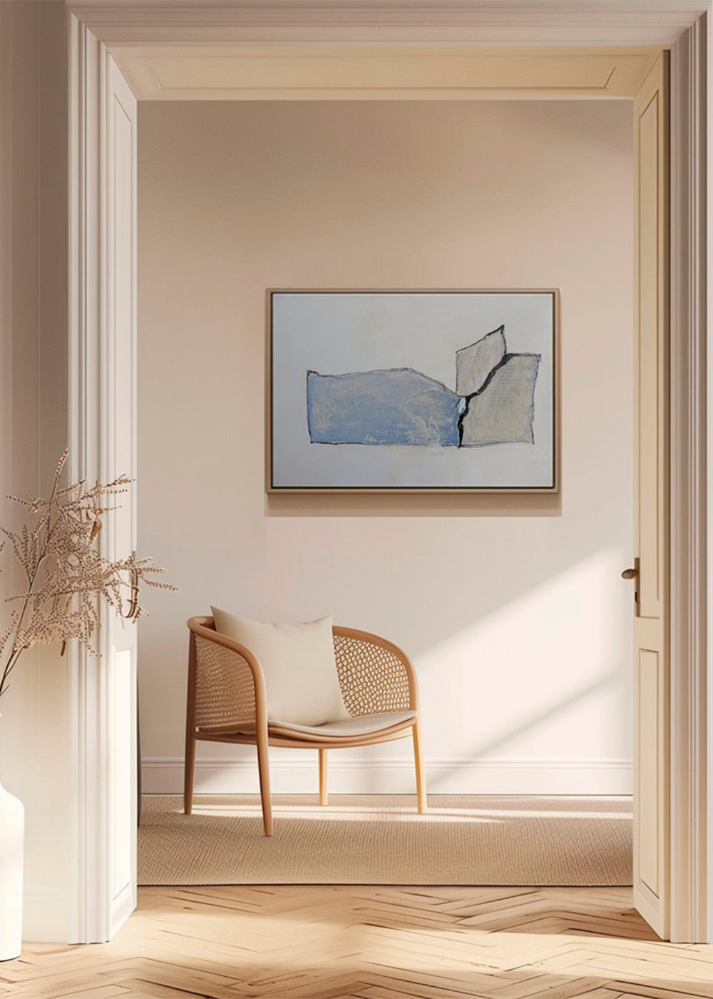 Abstract kunst met blauwe veeg en omtrek