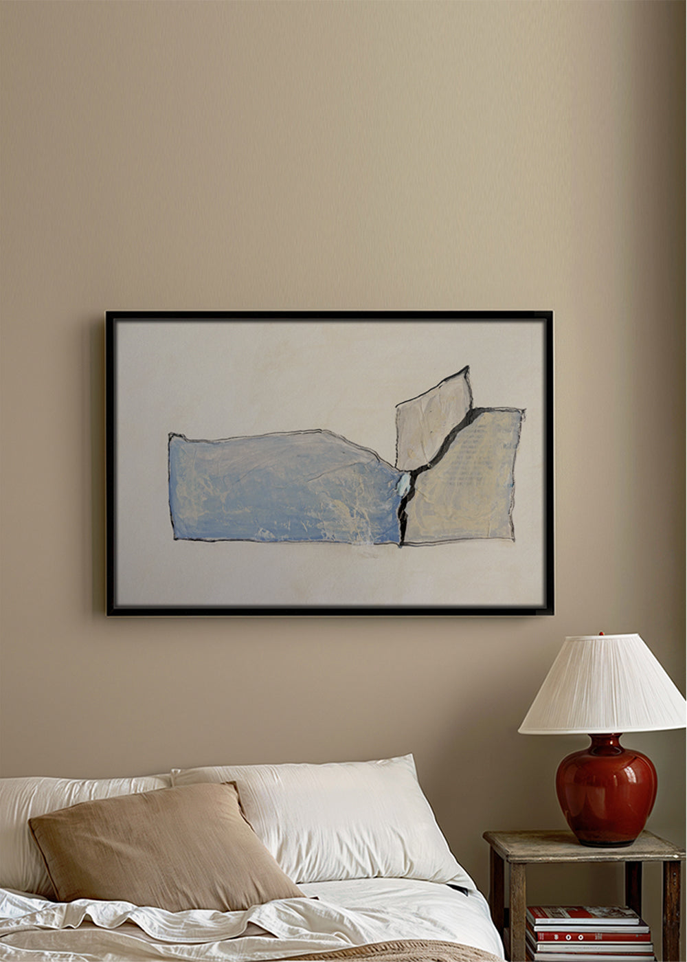 Abstract kunst met blauwe veeg en omtrek