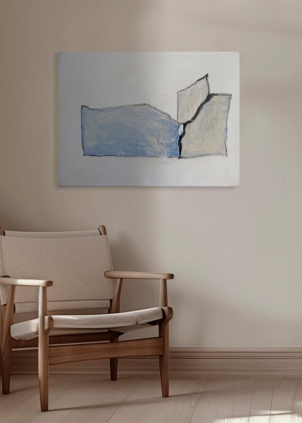 Abstract kunst met blauwe veeg en omtrek