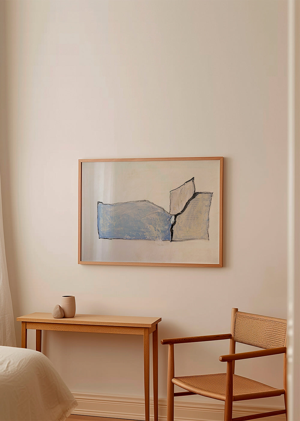 Abstract kunst met blauwe veeg en omtrek