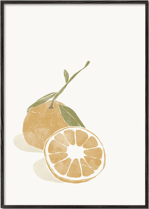 Keuken kunst met minimalistische sinaasappelillustratie
