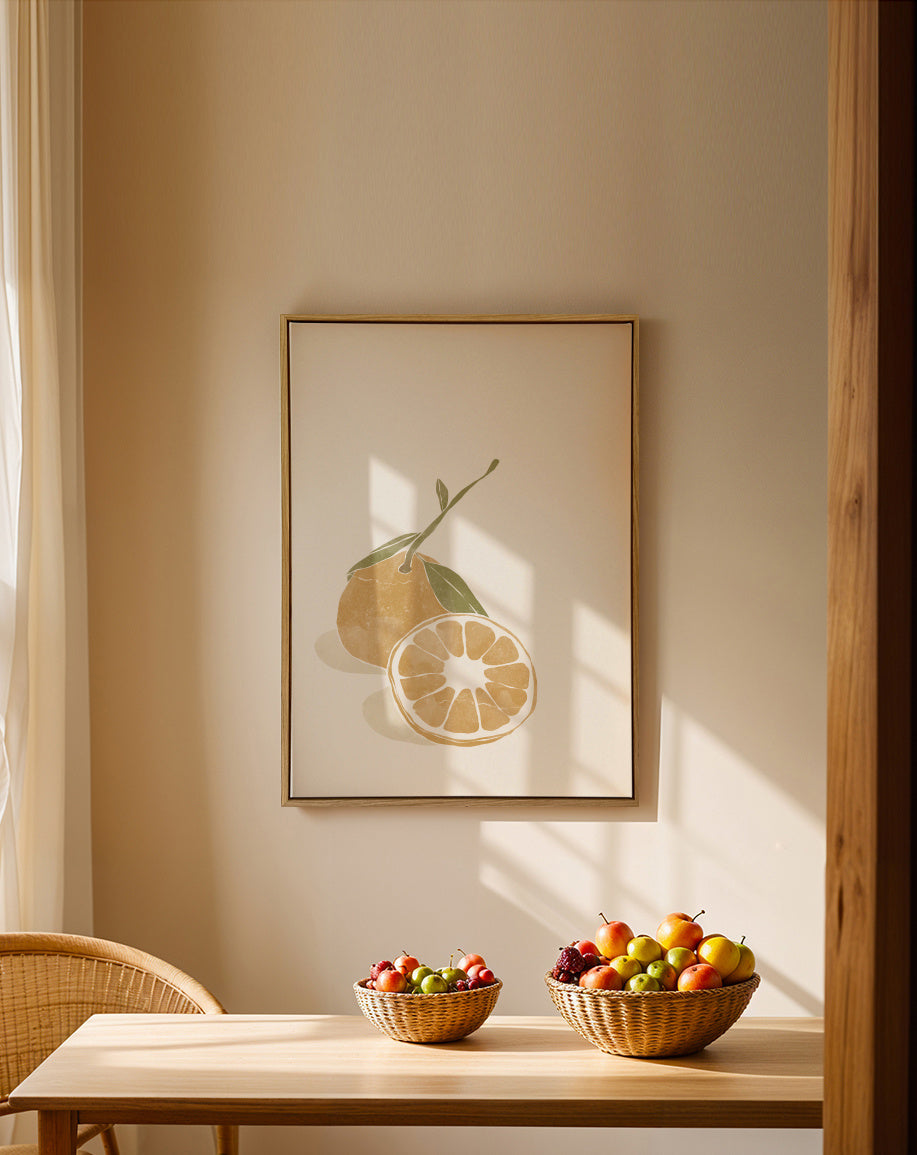 Tropical Oranges - Framed canvas in an interior