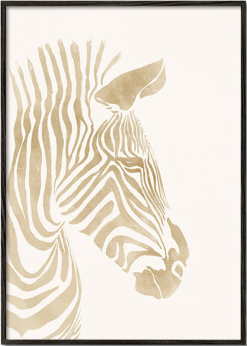 Zebra kunst beige minimal – Black Frame