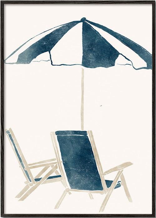 Landschapskunst met parasol en strandstoelen – Black Frame