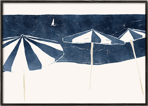 Landschap kunst met minimalistische strandparasols – Black Frame