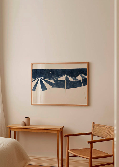 Landschap kunst met minimalistische strandparasols – Product1