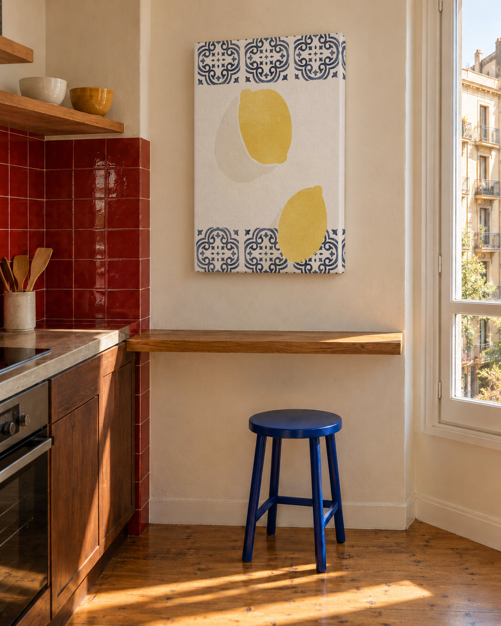 Lemons and Azulejos - Unframed canvas in an interior