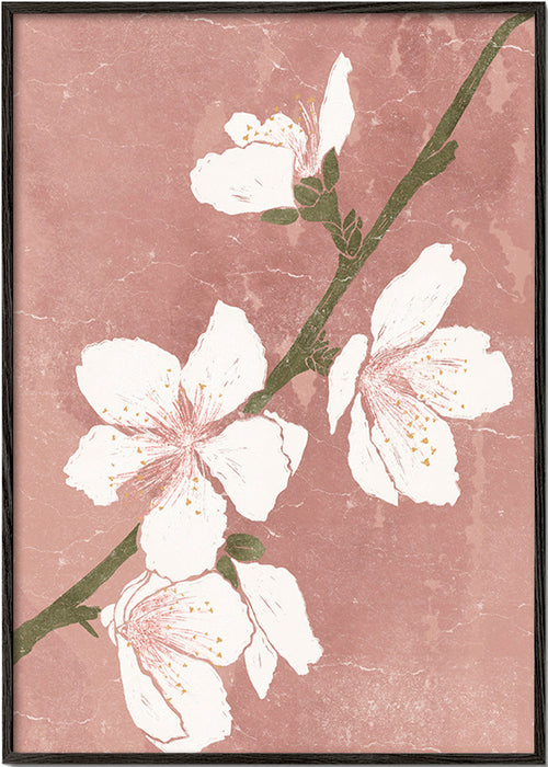 Botanische poster met bloem op roze achtergrond – Black Frame