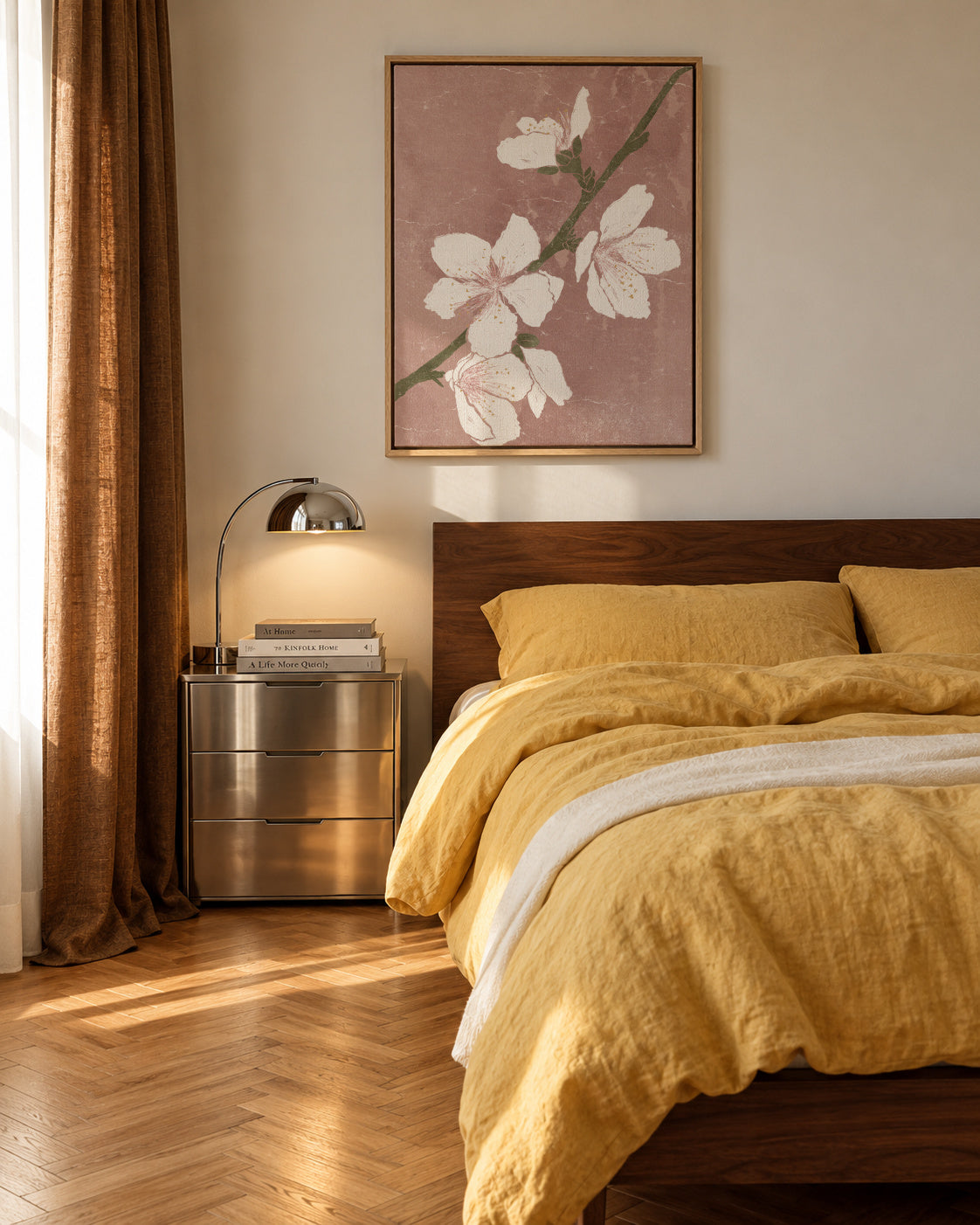 Pink Blossom I - Framed canvas in an interior