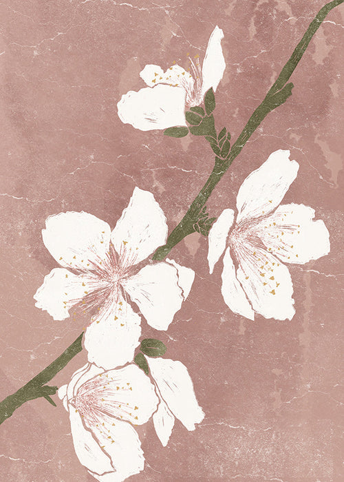 Botanische poster met bloem op roze achtergrond
