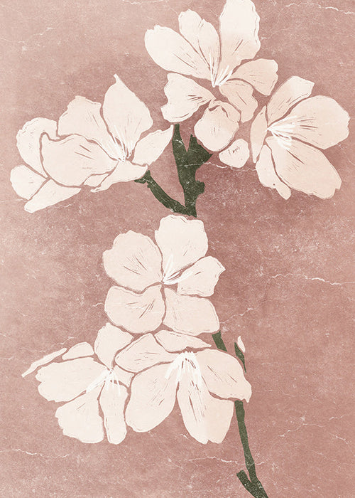 Botanische print roze bloemen met vintage textuur