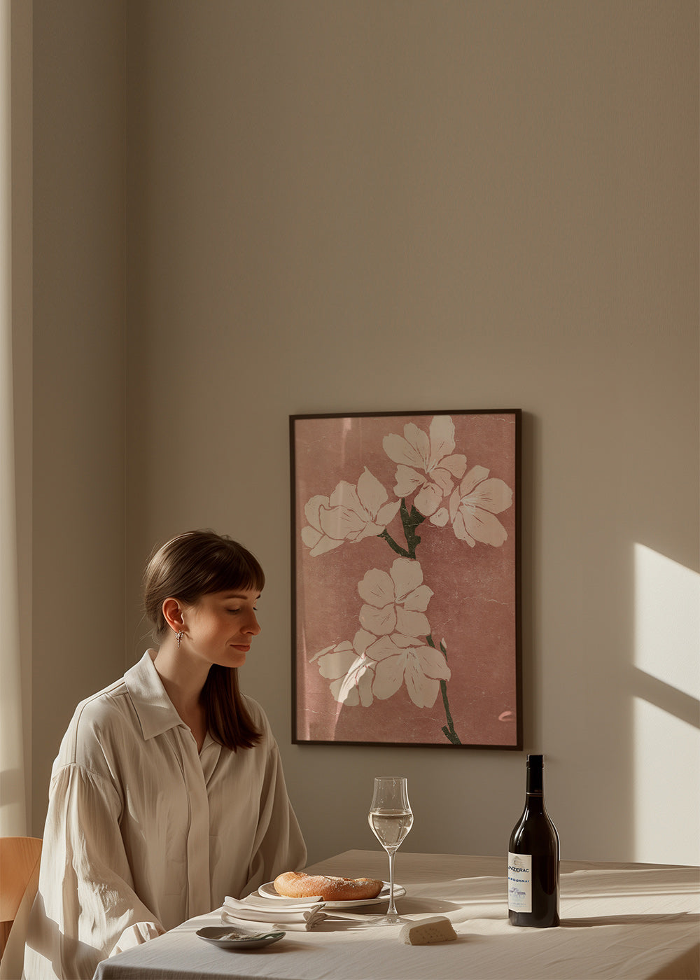 Botanische print roze bloemen met vintage textuur – Product2