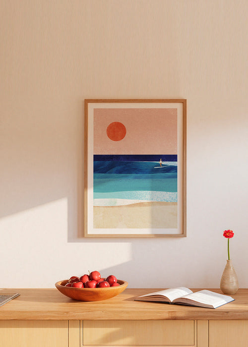 Surf-kunst: Surfmeisje op minimalistische golf