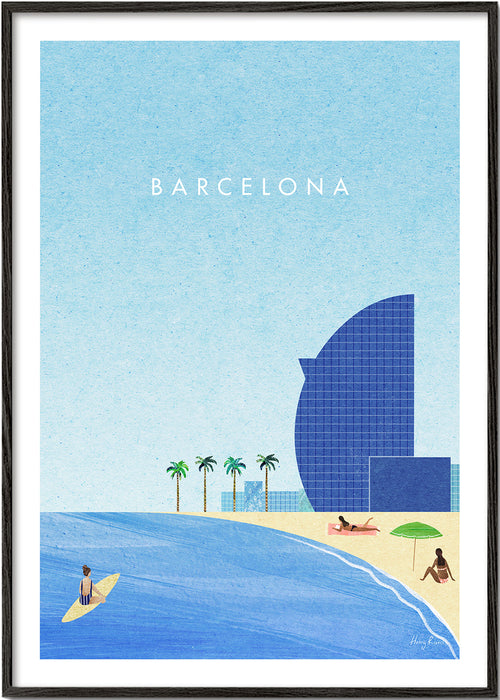 Reisposter Barcelona strandillustratie