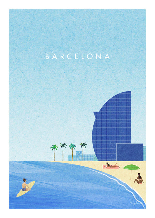 Reisposter Barcelona strandillustratie