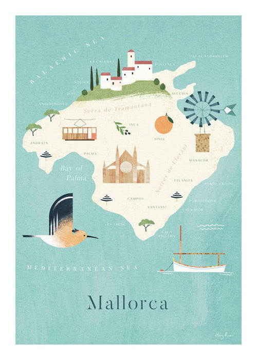 Keuken kunst Mallorca geïllustreerde kaart