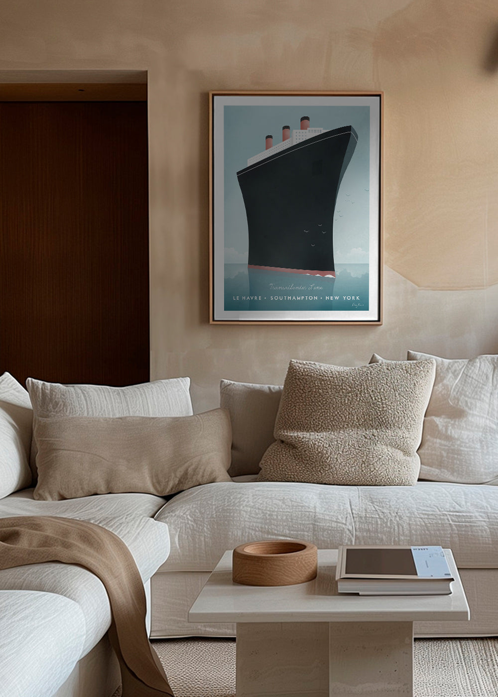 Reisposter met gestileerde scheepsboeg