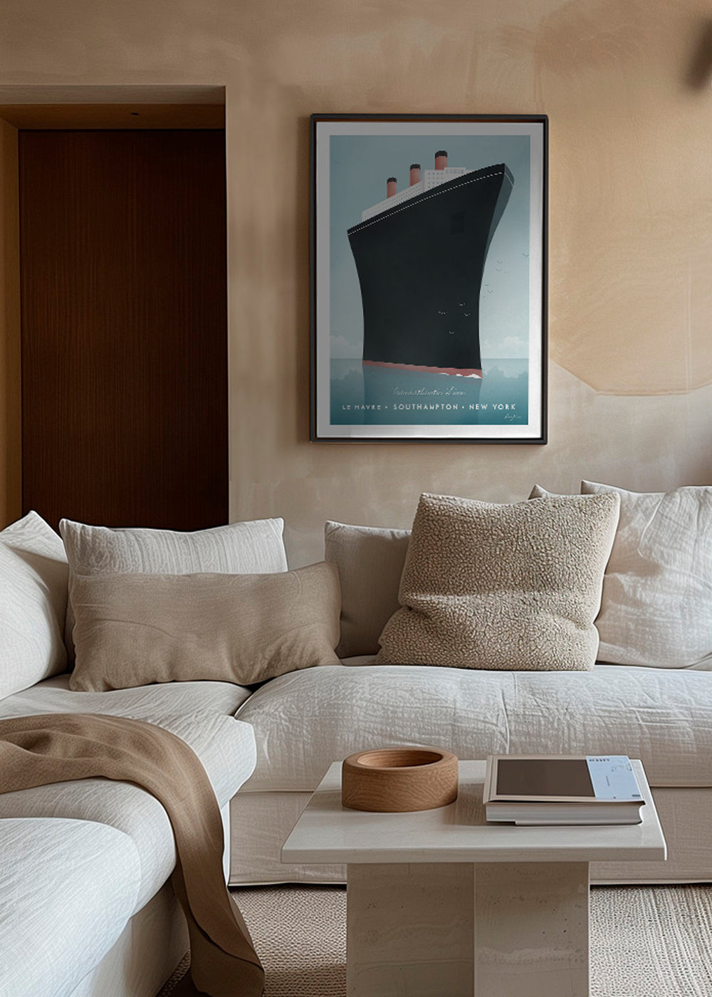 Reisposter met gestileerde scheepsboeg