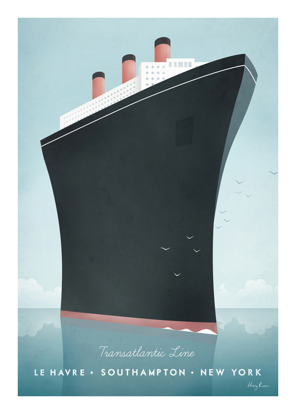 Reisposter met gestileerde scheepsboeg