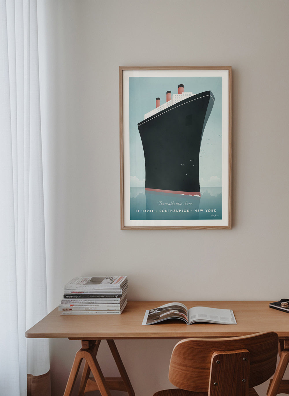 Reisposter met gestileerde scheepsboeg