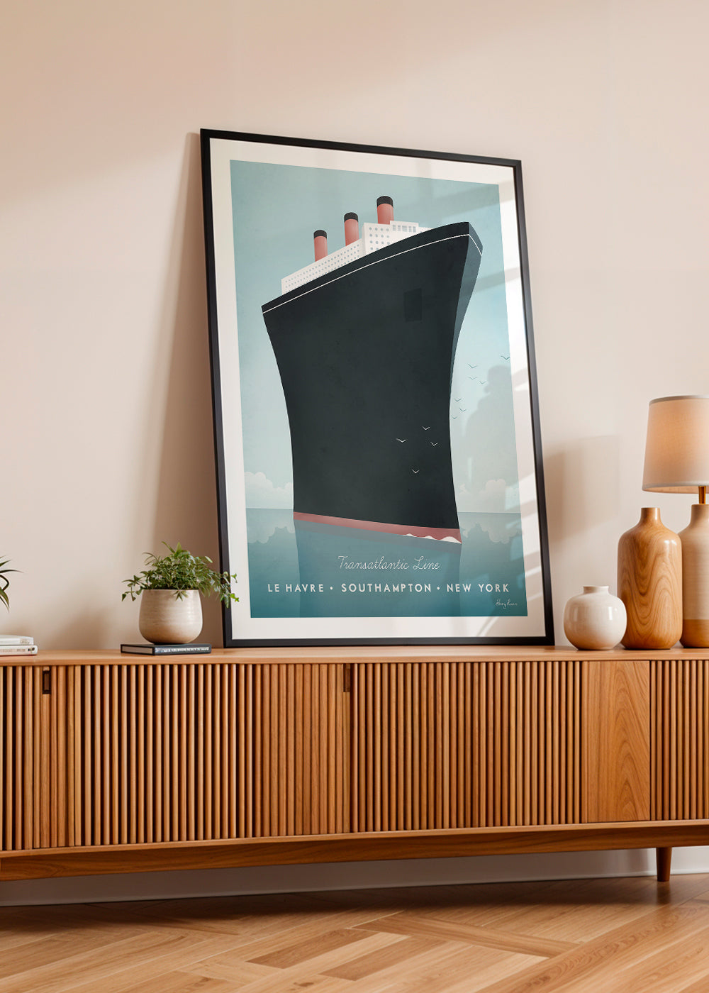 Reisposter met gestileerde scheepsboeg