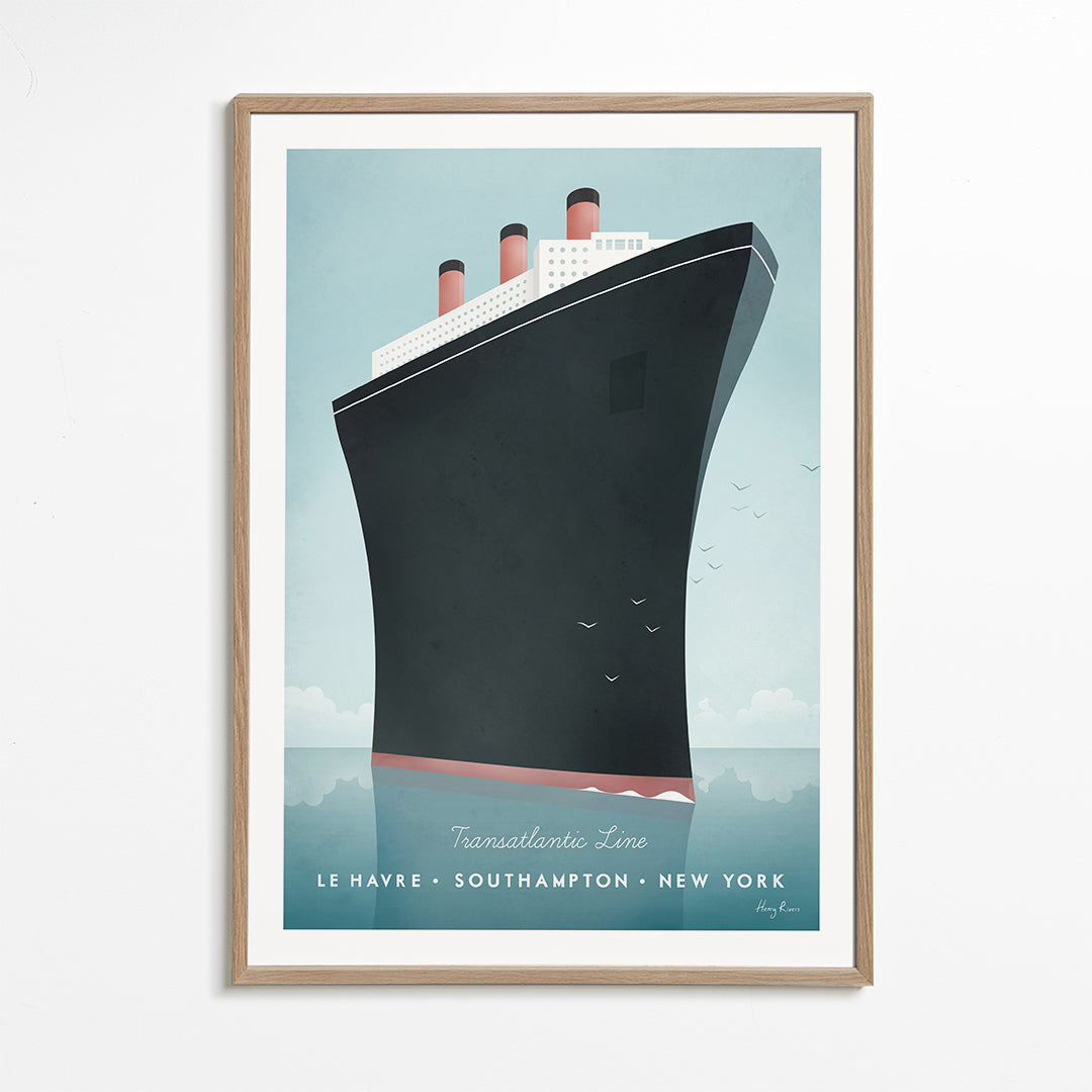 Reisposter met gestileerde scheepsboeg