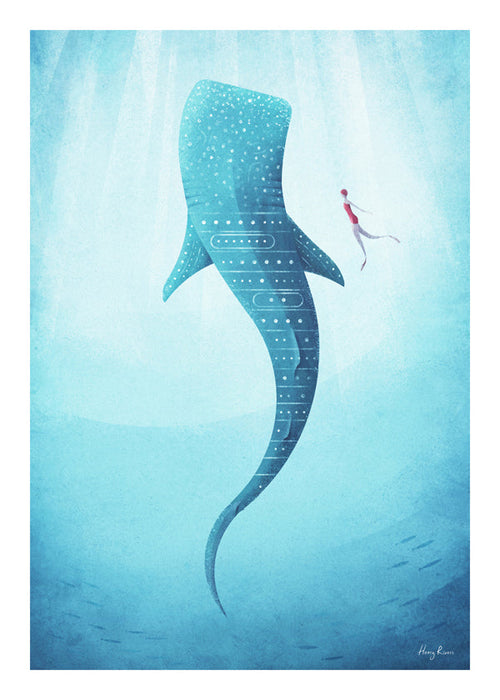 Dierenposter walvishaai in blauw