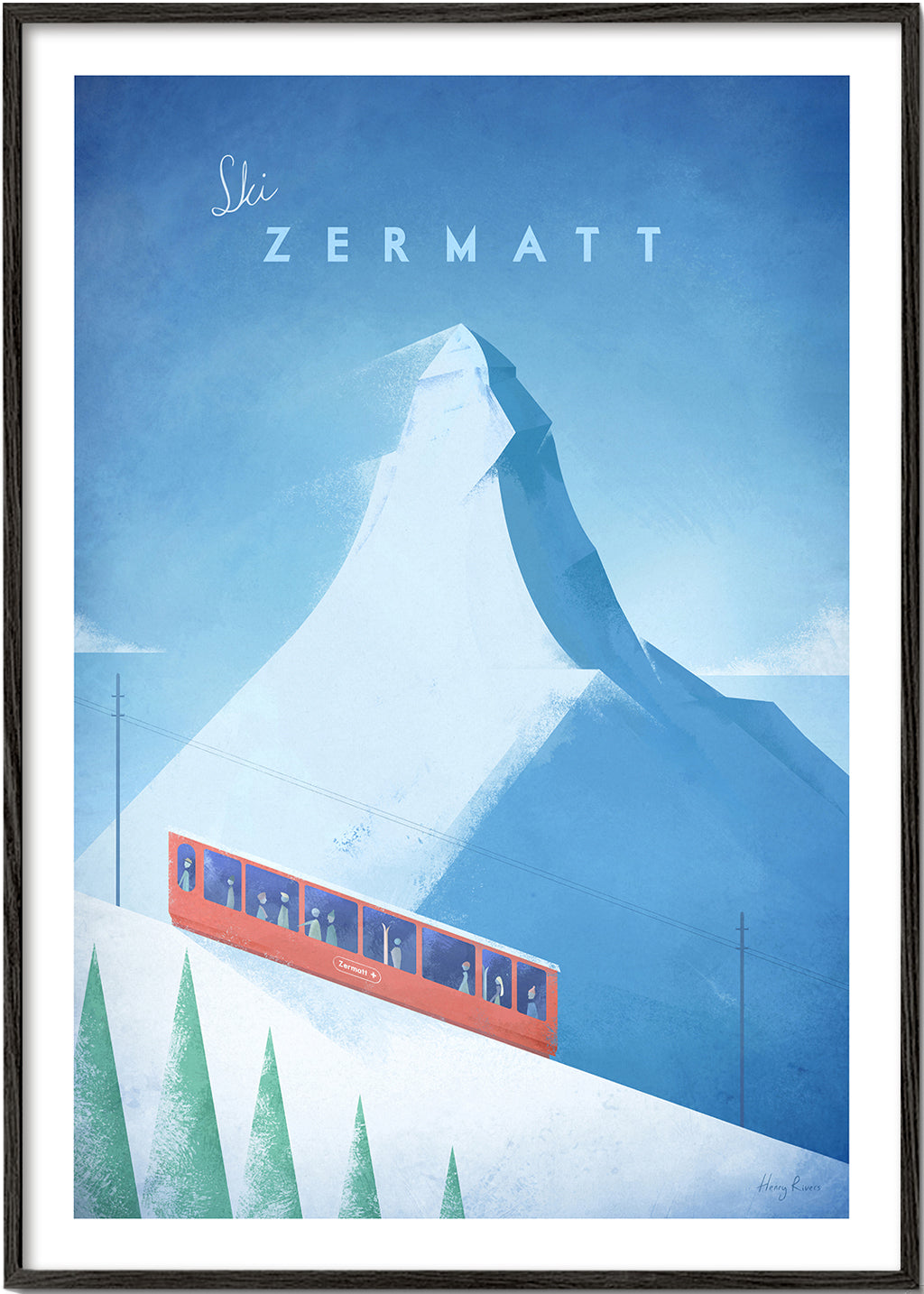 Landschap kunst: Zermatt poster met rode trein