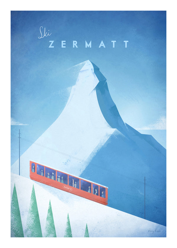 Landschap kunst: Zermatt poster met rode trein