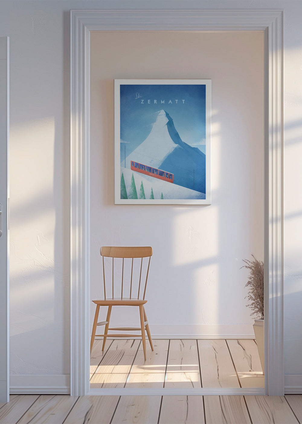 Landschap kunst: Zermatt poster met rode trein