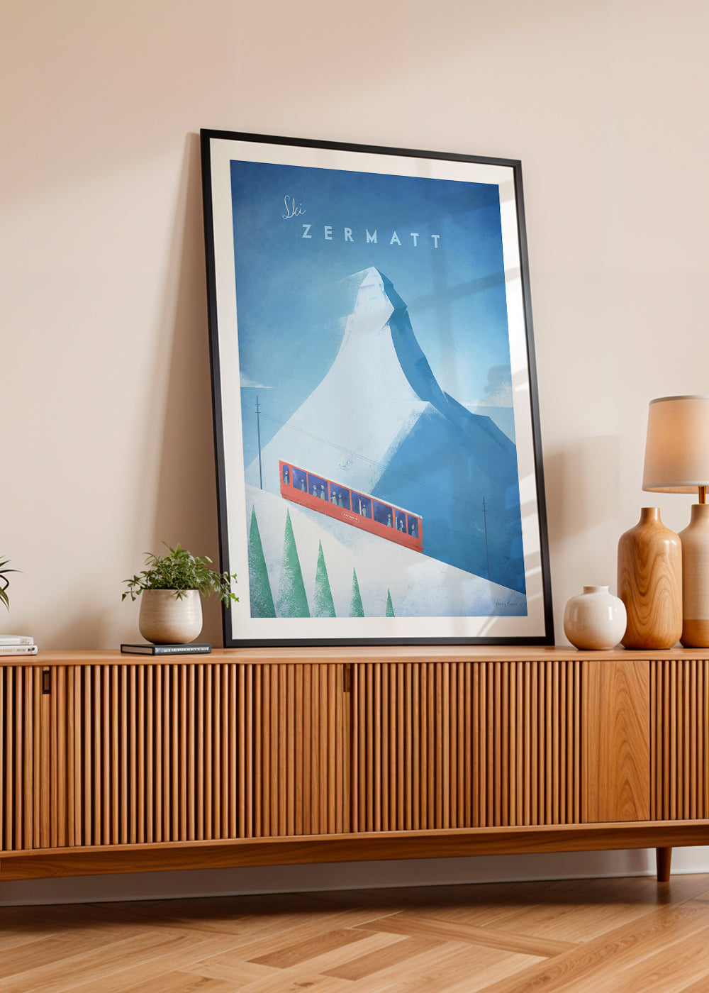 Landschap kunst: Zermatt poster met rode trein