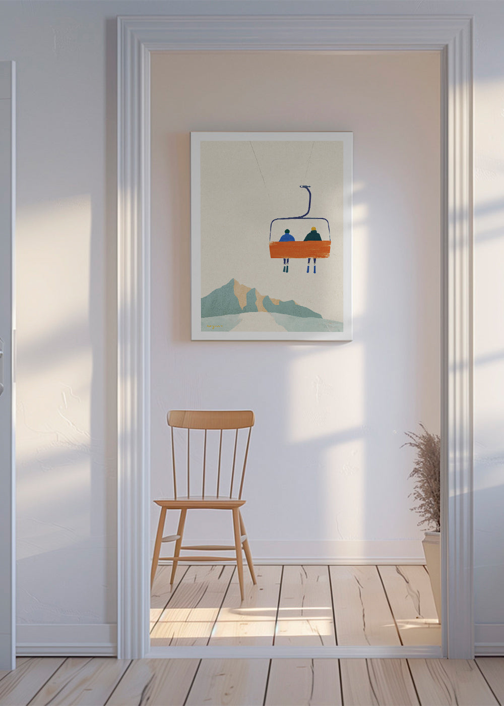 Sport kunst met stoeltjeslift boven berg