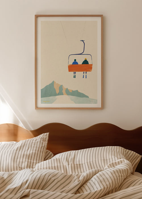 Ski day - chairlift - Framed poster in an interior