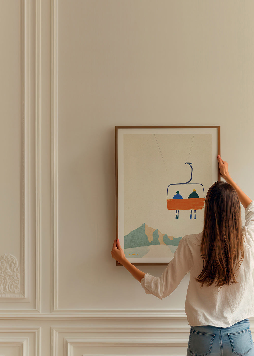 Sport kunst met stoeltjeslift boven berg