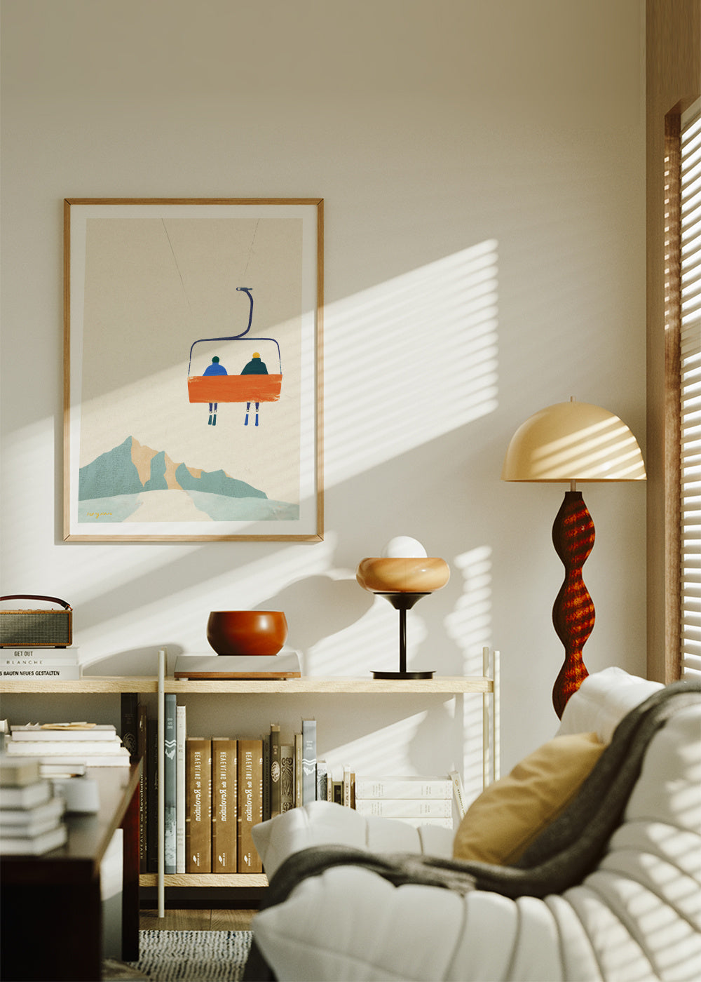 Ski day - chairlift - Framed poster in an interior